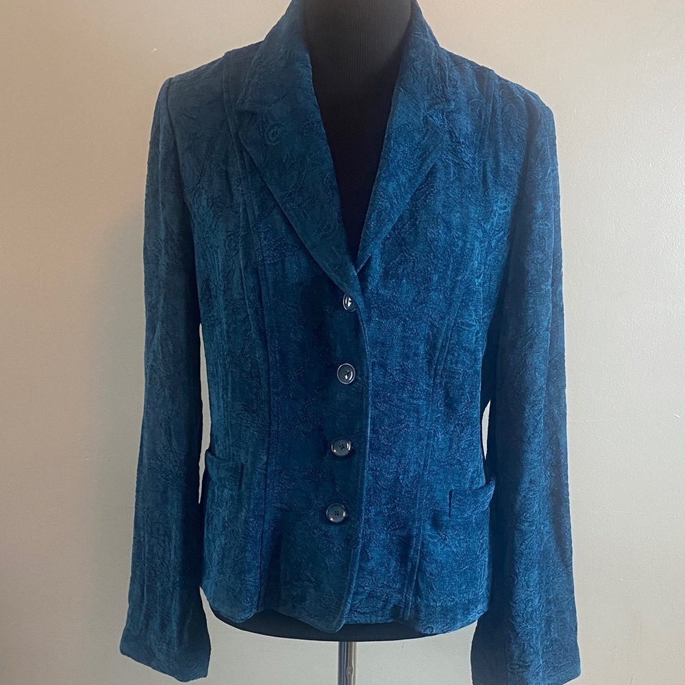 Croft & Barrow Elegant Teal Blue Women's Brocade Blazer Jacket Sz 12
